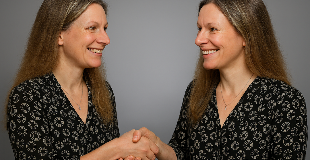 Two fake Rebekahs shaking hands