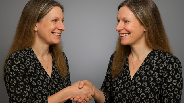 Two fake Rebekahs shaking hands