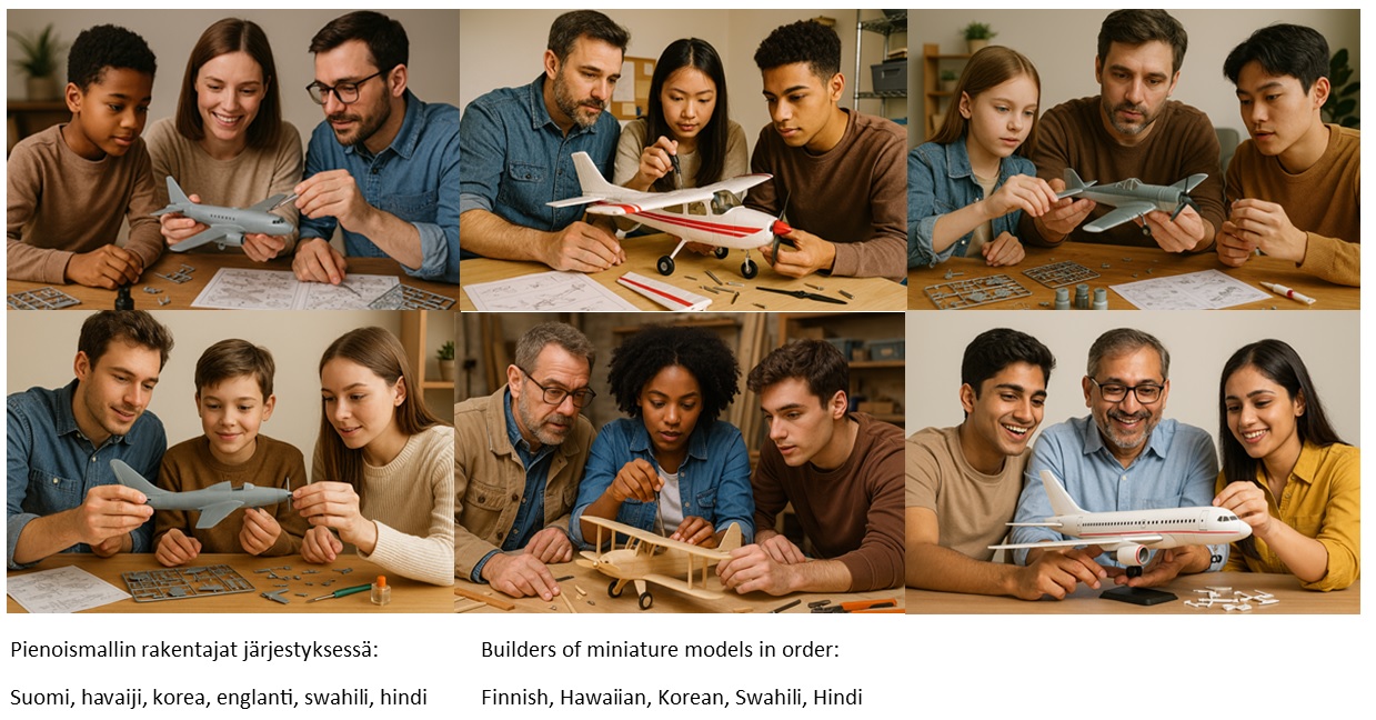 People looking at a toy plane