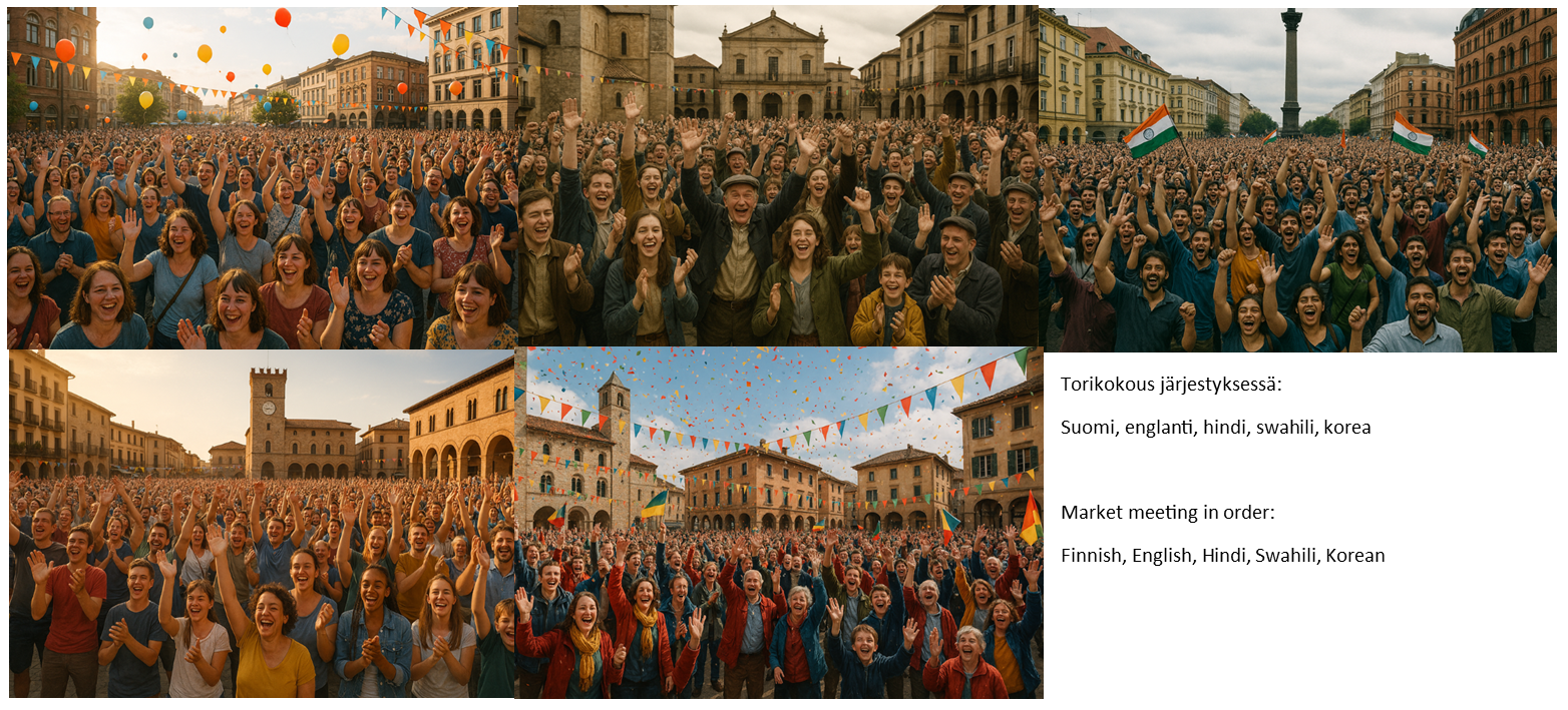 Big crowds in a town square