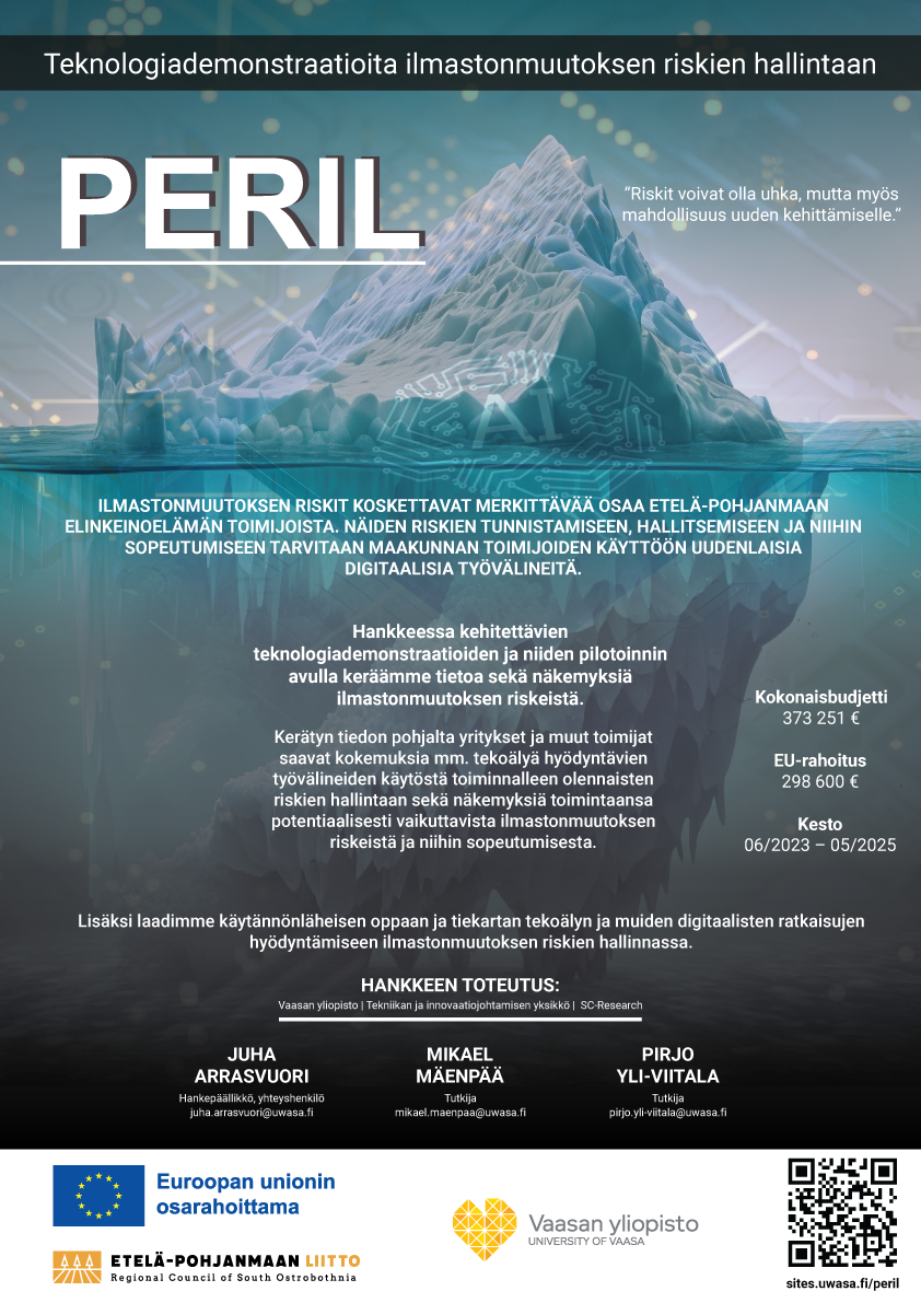 Peril-hankkeen posterin kuvitus jäävuoresta, jonka suurin osa on näkyvissä veden pinnan alla.