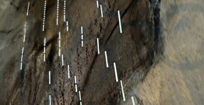 Close up of light coming through pianola scroll holes, looking very digital and mysterious