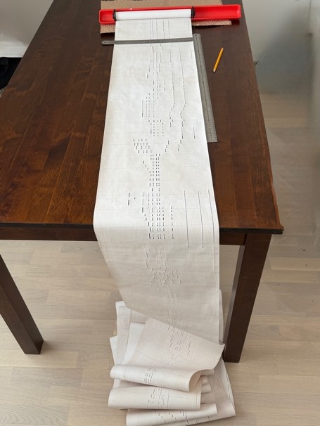 Pianola scroll draping off a table